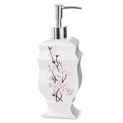 Creative Scents Vanda White Soap Dispenser Bathroom Countertop Lotion Pump | Hand Lotion Dispenser for Liquid Soap with Durable Pump, Modern Cherry Blossom Style - style: Soap Dispenser