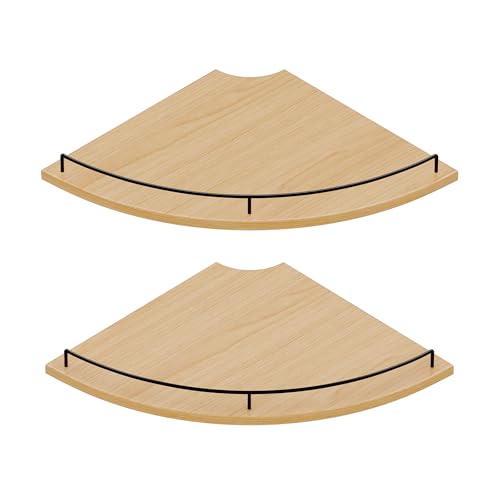 JJL Corner Shelf Wall Mounted, 12 Inches 2-Tier Floating Corner Shelf, Fan-Shaped Rustic Wood Decor with Fence, Natural Wood Grain Storage for Apartment Bedroom Kitchen Bathroom - color: Natural Wood, size: Fan 2-Tier