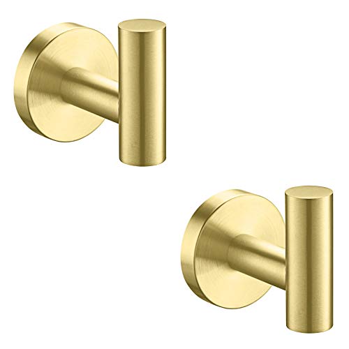 Nolimas Bathroom Towel Hooks SUS 304 Stainless Steel Coat Hook Round Clothes Towel Coat Robe Hook Cabinet Closet Door Sponges Holder for Bath Kitchen Garage Hotel,Wall Mounted,Brushed Gold,2Pack - color: 2pcs Brushed Gold