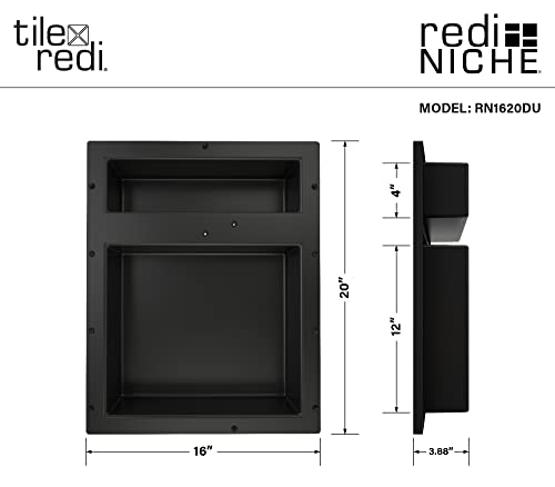 Tile Redi USA RN1620DU Niche Double Recessed Shower Shelf, Two Shelves, 20" H X 16" W, Black - size: 20" H X 16" W, style: 2 Shelves