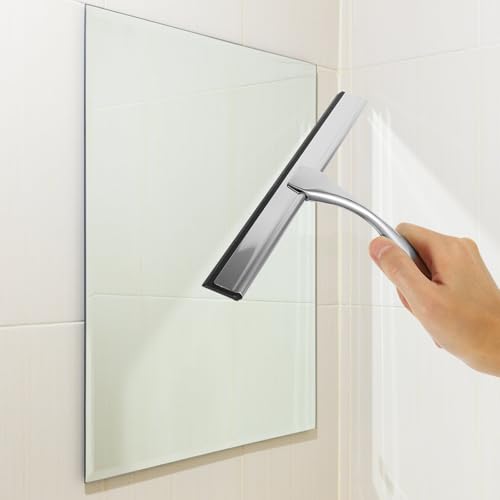 SUPVOX Stainless Steel Bathroom Squeegee with 10-inch Rubber Blade and Adhesive Hook, Glass Door Window Cleaner for Shower Screens, Tile, and Car Glass Cleaning Tool