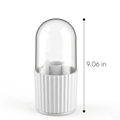 Toothbrush Holder with Sliding Lid, Toothbrush Holders for Bathrooms,360° Rotating Makeup Brush Storage Rack - Waterproof and Dustproof, Toothbrush Toothpaste Holder Beauty Brush (Milk White) - color: Milk White