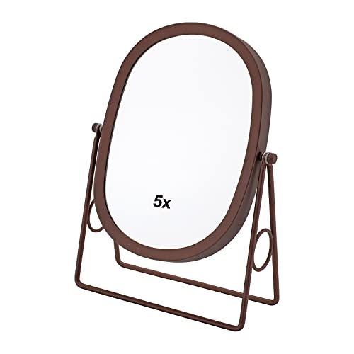 JOYOEIKON Classic Dual Sided 5X and 1X Magnifying Makeup Mirror and Tabletop Standing 360° Rotation Vanity Mirror,Desktop Cosmetic Mirror(Bronze) - color: Bronze