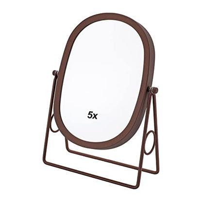 JOYOEIKON Classic Dual Sided 5X and 1X Magnifying Makeup Mirror and Tabletop Standing 360° Rotation Vanity Mirror,Desktop Cosmetic Mirror(Bronze) - color: Bronze