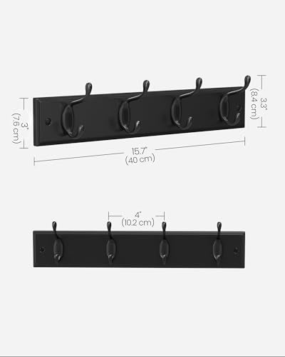 SONGMICS Wall-Mounted Coat Rack, Hook Rack, 4 Dual Metal Hooks, Black | For Coats, Bags, Keys, in the Entryway, Bedroom, Living Room ULHR023B01 - color: Black, size: 1 Pack-4 Hooks