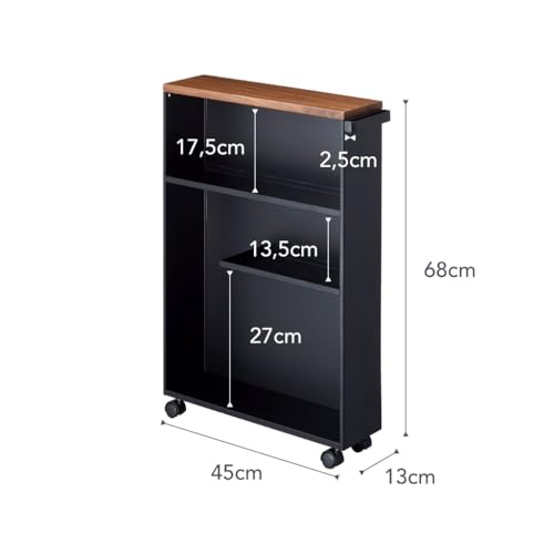 YAMAZAKI Home Slim Rolling Storage Cart – Narrow Bathroom Storage Cabinet with Handle, Slim Bathroom Storage Cart with Wheels, Easy Assembly, Steel + Wood, Black - color: Black