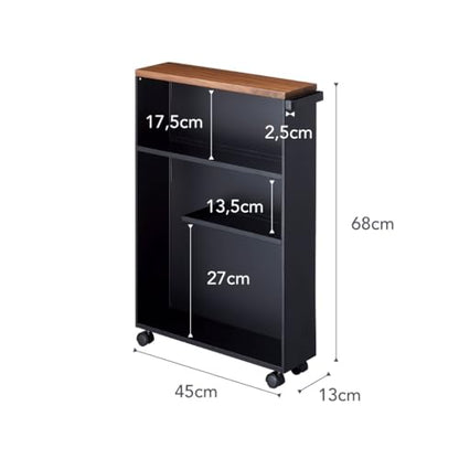 YAMAZAKI Home Slim Rolling Storage Cart – Narrow Bathroom Storage Cabinet with Handle, Slim Bathroom Storage Cart with Wheels, Easy Assembly, Steel + Wood, Black - color: Black