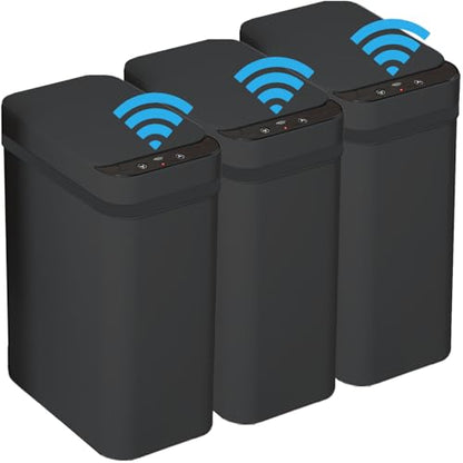 3 PACK - Bathroom Trash Can with Lid - 2.5 Gallon Automatic Trash Cans | Bedroom, Office - Small Smart Garbage Can Touchless - Electric, Narrow - Motion Sensor Trash can Bathroom ( Matte Black ) - color: Black