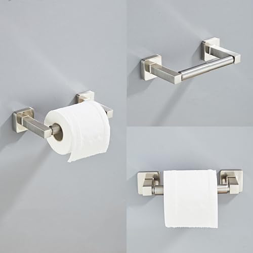 Brushed Nickel Bathroom Hardware Set 4 Pieces,Towel Bar Set Stainless Steel Wall Mounted, Includes 16In Hand Towel Bar, Towel Ring, Robe Towel Hooks,Toilet Paper Holder, Bathroom Towel Rack Set… - color: Brushed Nickel, size: 16Inch