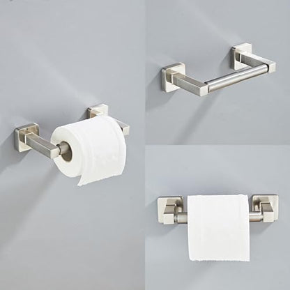 Brushed Nickel Bathroom Hardware Set 4 Pieces,Bathroom Accessories Set Stainless Steel Wall Mounted, Hand Towel Bar, Towel Ring, Robe Towel Hooks,Toilet Paper Holder,Towel Bar Set, 23.6 Inch - color: Brushed Nickel, size: 23.6Inch