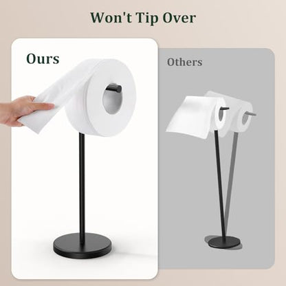 Matte Black Toilet Paper Holder Stand Free Standing Tissue Roll Holder | Freestanding Toilet Paper Stand Storage for Bathroom 304 Stainless Steel Rustproof for 4 Rolls(Fits All Rolls) by Evolvegoods - color: Matte Black