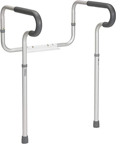 Drive Medical RTL12000 Toilet Safety Frame with Padded Arms, Anodized Aluminum Frame, Height and Width-adjustable Arms, Powder-coated Aluminum Bracket, Capacity up to 300 lb