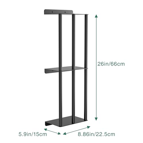 susswiff Towel Racks for Bathroom: 26 Inch Wall Mounted Towel Holder, Upgrade 2-Tier Towel Rack with 3-Vertical-Bars and 3-Steel-Shelves, for Modern Decor Bathroom Towel Storage (Matte Black)