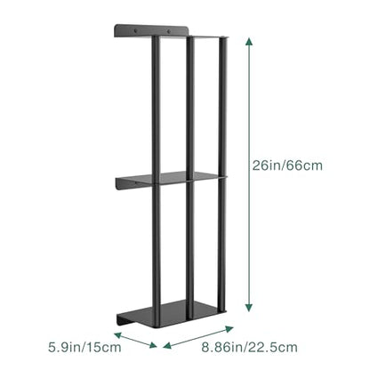 susswiff Towel Racks for Bathroom: 26 Inch Wall Mounted Towel Holder, Upgrade 2-Tier Towel Rack with 3-Vertical-Bars and 3-Steel-Shelves, for Modern Decor Bathroom Towel Storage (Matte Black)