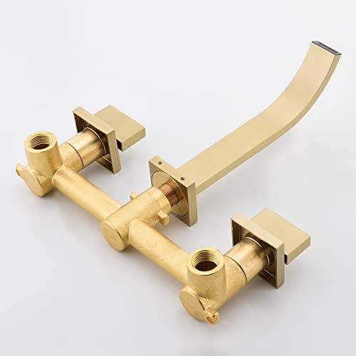 sumerain Gold Bathroom Faucet Wall Mount Bathroom Sink Faucet with Rough in Valve - color: Brushed Gold