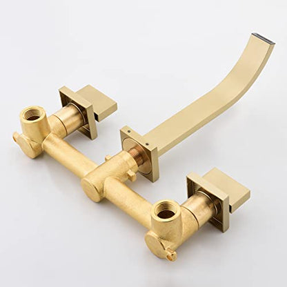 sumerain Gold Bathroom Faucet Wall Mount Bathroom Sink Faucet with Rough in Valve - color: Brushed Gold
