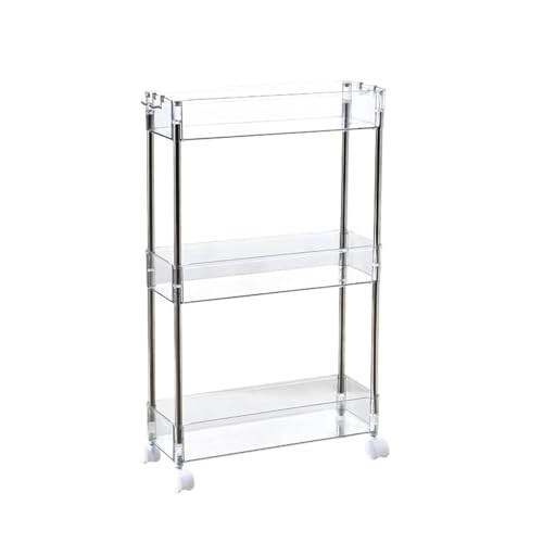 Chris.W Slim Storage Cart 3 Tier with Wheels, Clear Bathroom Cart Organizer, Mobile Shelving Unit Rolling Utility Cart, Slide Out Organizer for Kitchen, Bathroom, Laundry, Narrow Places, Office 5.2" W - size: 5.2" W