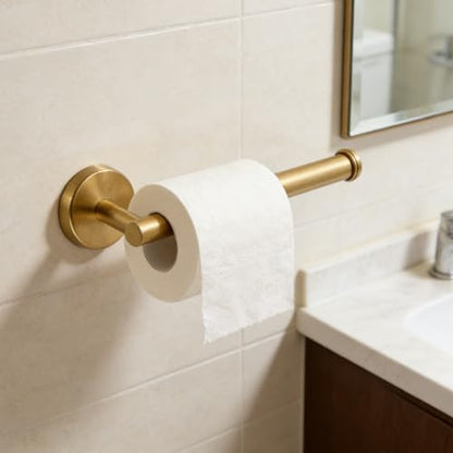 2 Piece Brushed Gold Bathroom Set, Wall Mount Toilet Paper Holder | Towel Ring, Durable Stainless Steel with Brass Finish, Rustproof Bathroom Hardware for Modern Bathrooms