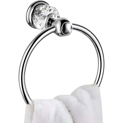 Crystal Chrome Towel Ring, Silver Bathroom Towel Holder Ring, Bathroom Towel Rack Hanger Home Hand Towel Ring Towel Holder for Bathroom Wall Mounted Bathroom Accessory - color: Silver