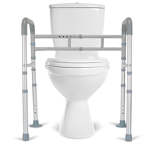 Toilet Safety Rails, Adjustable Toilet Rails for Elderly Adults Senior Disabled Handicap, Toilet Assistance Handles Safety Frames, Fit for Most Toilet, Foldable & Portable