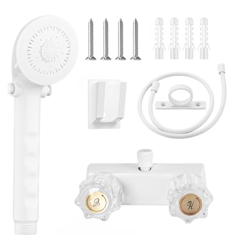 RV Shower Faucet with Shower head and Hose - Non-Metallic RV Shower Kit, On/Off Valve & Diverter, Handheld Shower Replacement for RV,5thWheels,Motorhomes,Travel Trailers,Campers（White） - color: White