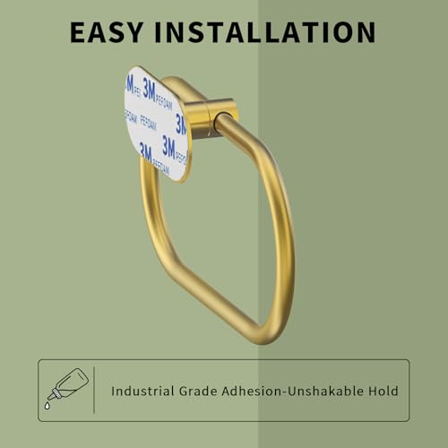 Adhesive Towel Holder for Bathroom Brushed Gold No Drill Hand Towel Ring Stainless Steel and Zinc Alloy Self Adhesive Towel Hanger for Bath, Kitchen - color: Brushed Gold