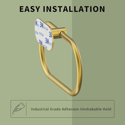 Adhesive Towel Holder for Bathroom Brushed Gold No Drill Hand Towel Ring Stainless Steel and Zinc Alloy Self Adhesive Towel Hanger for Bath, Kitchen - color: Brushed Gold