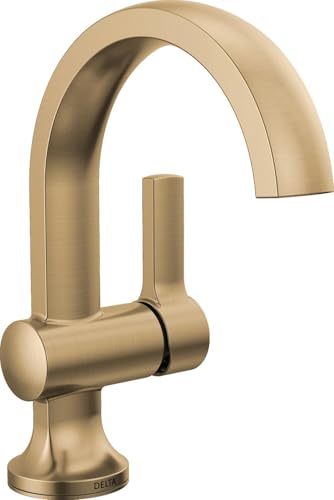 Delta Albion Brushed Gold Bathroom Faucet 1 Hole, Single Hole Bathroom Sink Faucet for Vanity, Metal Push-Pop Drain Assembly, Champagne Bronze 15855LF-CZ - color: Champagne Bronze