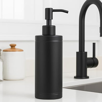 Countertop Hand Soap Dispenser, Refillable Stainless Steel Soap Pump Bottle for Bathroom & Kitchen, Free Standing - 300ml, Black - color: Black