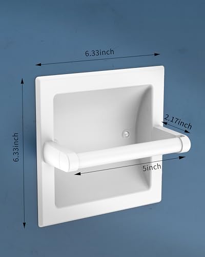 White Recessed Toilet Paper Holder Wall Mounted Stainless Steel | Post Pivoting Design Easy to Change Roll, in Wall Toilet Paper Holder for Mega Roll for Bathroom Waterproof & Rustproof - color: White