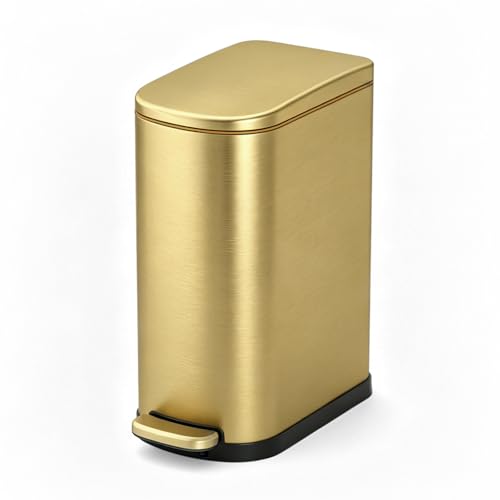 ELPHECO Bathroom Trash Can with Lid 3.5Gal Stainless Steel Step Garbage Can | 13.5 Litre Stainless Steel Pedel Garbage Can with Removable Inner Bucket, Wastebasket for Bathroom, Office, Bedroom, Gold - color: Gold