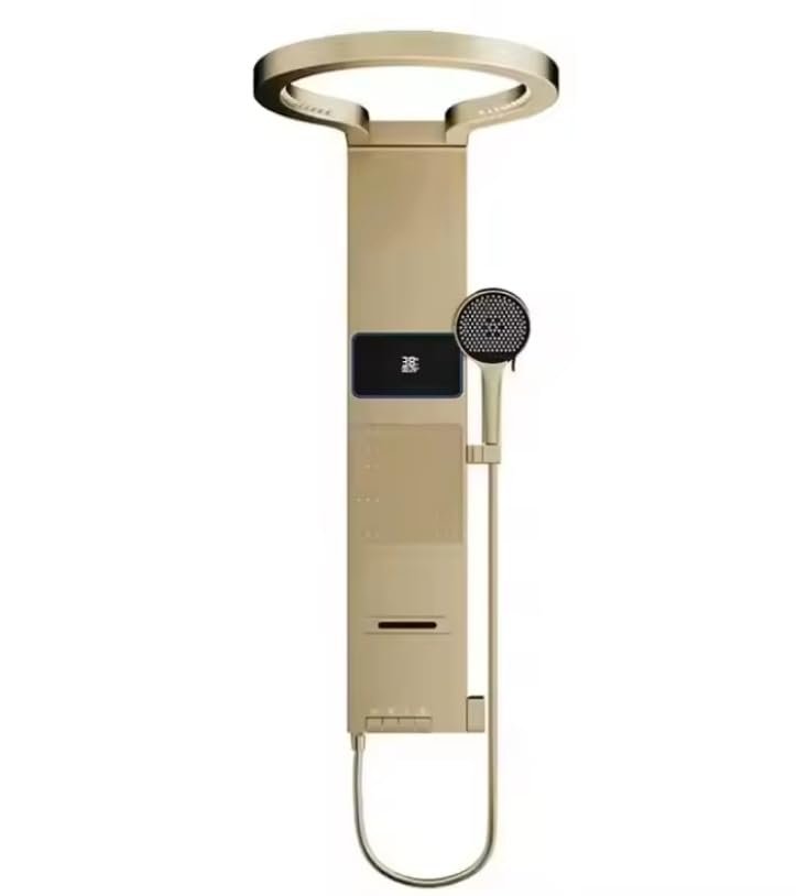 Modern Stainless Steel LED Shower Panel Tower Digital Temperature Display Multi-Function Wall Mount Column Rainfall Head Handheld Sprayer Body Massage Jets - color: Golden