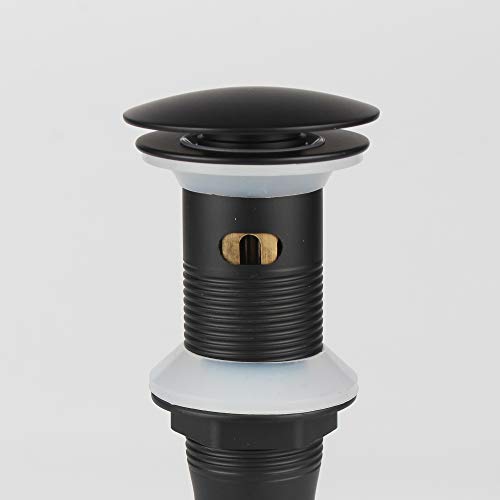 Bathroom Sink Pop Up Drain with Overflow, Strainer, Black | Solid Brass with Detachable Basket Strainer; 7 in. Closed/7.5 in. Open; 1-1/2 in. Min Drain Opening; Push-button Stopper - color: Black, size: Big Popup Cap