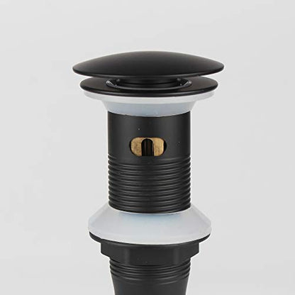 Bathroom Sink Pop Up Drain with Overflow, Strainer, Black | Solid Brass with Detachable Basket Strainer; 7 in. Closed/7.5 in. Open; 1-1/2 in. Min Drain Opening; Push-button Stopper - color: Black, size: Big Popup Cap