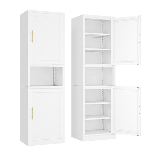 Ckzbx Tall Narrow Storage Cabinet 66.93" H Tall Bathroom Cabinet Metal Pantry Cabinets, 4 Adjustable Shelves for Kitchen, Home Office, Living Room, Dinning Room (20 inches Wide White) - color: White, size: 20"W