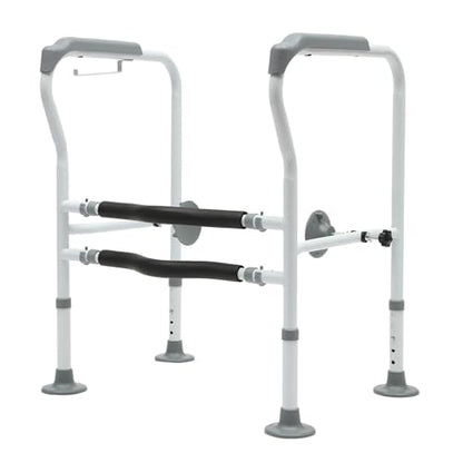 30.7in H Toilet Frame Grab Bars for Elderly Adults, Safety Rail Seat W/Footbeds+ Suction Cups, Height Adjustable Handicap Assist for Elderly Handicap Toilet Frame Grab Bar, 300lbs Capacity.