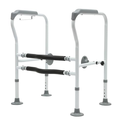 30.7in H Toilet Frame Grab Bars for Elderly Adults, Safety Rail Seat W/Footbeds+ Suction Cups, Height Adjustable Handicap Assist for Elderly Handicap Toilet Frame Grab Bar, 300lbs Capacity.