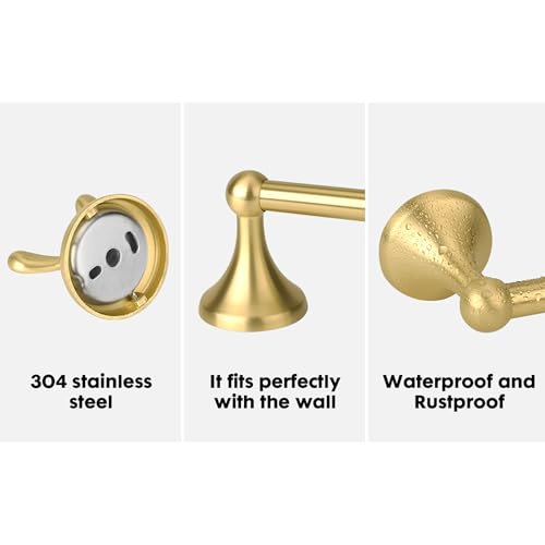 4 Piece Antique Bathroom Hardware Accessories Set Brushed Gold,24 Inch Towel Bar Set,Towel Rack Set,Bathroom Towel Holder Set - color: Brushed Gold