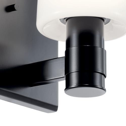 Kichler Adani 8.5" 1-Light Wall Sconce Light, Black | Opal glass creates soft ambient lighting for bathrooms, kitchens, bedrooms and hallways, 55174BK - color: Black, size: 8.5"