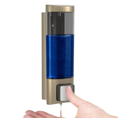 Manual Soap Dispenser Wall Mount, 6.76oz/200ml, No Drill, with Key, Gold | Shampoo Conditioner Body Wash Dispenser, Leak-Proof, Refillable, Home Kitchen Guest Bathroom Washroom Laundry Room Garage RV - color: Gold
