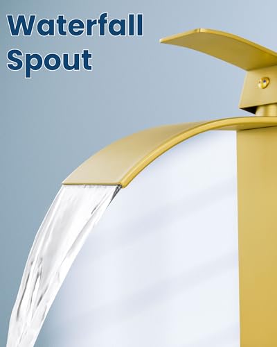 Airuida Vessel Sink Faucet, Brushed Gold Tall Waterfall Bathroom Faucet | Single Handle,Tall Bathroom Faucet 1 Hole,Vanity Faucet,without Drain,Bowl Bathroom Faucet - color: Brushed Gold