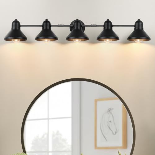 Bairth Bathroom Light Fixtures,5-Light Black Metal Vanity Light Over Mirror | Farmhouse Rustic Industrial Bathroom Vanity Light, Modern Bathroom Lights with Metal Shade for Living Room Cabinet Hallway - size: 5-Light