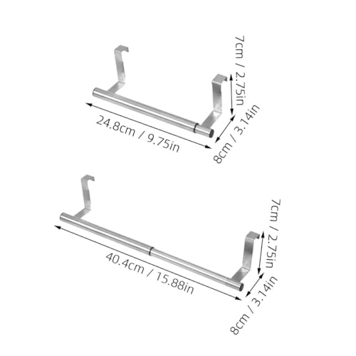 GLEAVI 2pcs Stainless Steel Stretch Towel Bars Adjustable Over Cabinet Door Hand Towel and Dish Cloth Holders Kitchen and Bathroom Rack Organizer