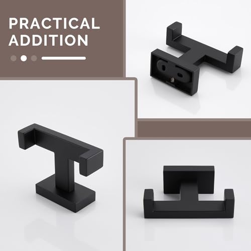 Angle Simple Bathroom Towel Hook Matte Black, Double Robe Coat Hook, 2 Pack | SUS304 Stainless Steel Shower Bath Hand Towel Holder, Modern and Versatile Hanging, Screw Wall Mount - color: Matte Black, size: 2 Pack