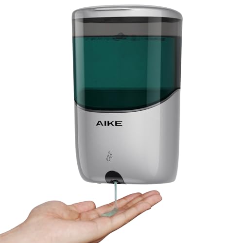 AIKE Liquid Automatic Soap Dispenser,Power by 4*AA Batteries for Bathroom | 5-level adjustable for Home and Small Business(Batteries Not Included),No-Drill and Screw Wall Mount for Space-Saving,AK1216 - color: Silver