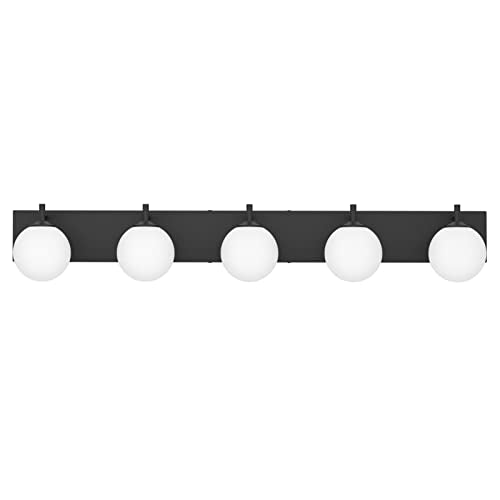 Aipsun Vanity Light, 5 Lights Matte Black Bathroom Light Fixtures, Vanity Lights with Milky White Globe Glass, Black Lights Over Mirror - color: Black, size: 5 Lights