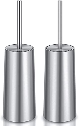 Toilet Brush and Holder, 2 Pack Toilet Brush with 304 Stainless Steel Long Handle, Toilet Bowl Brush for Bathroom Toilet-Ergonomic, Elegant,Durable (Silver) - color: Silver