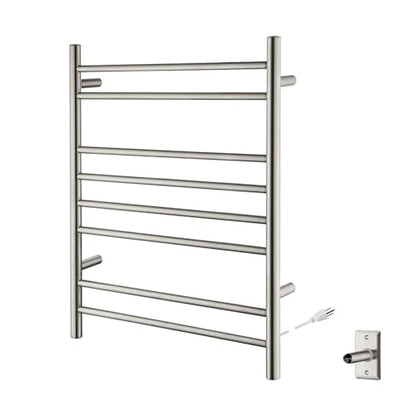 Kibi 24 Inch Wall-Mounted Electric Towel Warmer Rack– 8-Bar 304 Stainless Steel, ETL-Certified, Hardwired or Plug-in, Fast-Heat Up to 122 Degrees F – Heated Towel Rack for Bathroom (Brushed Nickel) - color: Brushed Nickel