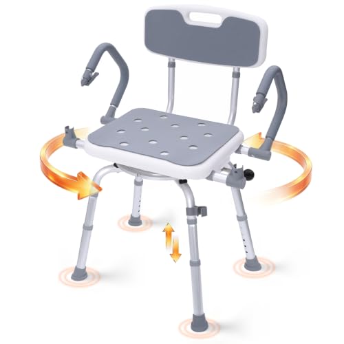 Swivel Shower Chair with Arms and Back for Elderly and Disabled | 400 lbs Heavy Duty Shower Stool with Flip-Up for Inside Shower,Adjustable Height Shower Seat for Bathroom,Light Gray - color: Light Gray