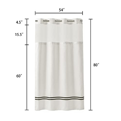 River Dream Stall Shower Curtain with Snap in Liner,No Hooks Needed Shower Curtain for Bathroom,Hotel Grade,Machine Washable,54" W×80" H,White,with Black Stripe and Magnets - color: Black Stripe, size: 54"W x 80"L (Pack of 1)